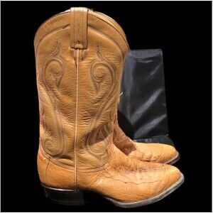 Awesome VTG Tony Lama Gold Label Light Brown Ostrich Leather Cowboy Boots 8.5 D